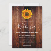 Invitation Mariage campagnard de bois rustique de tournesol a (Devant)