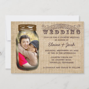Invitation Mariage campagnard de Burlap rustique Mason Jar