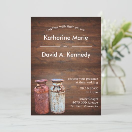 Invitation Mariage campagnard de canettes de lait Rustique Vi (Debout devant)