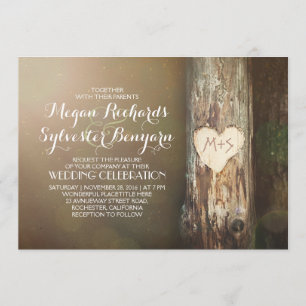 Invitation mariage campagnard de coeur de bois rustique