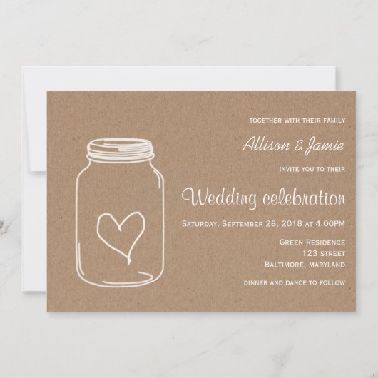 Invitation Mariage campagnard de coeur en papier kraft rustiq (Devant)