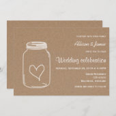 Invitation Mariage campagnard de coeur en papier kraft rustiq (Devant / Derrière)