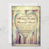 Invitation Mariage campagnard de coeur sculpté en bois rustiq (Devant)