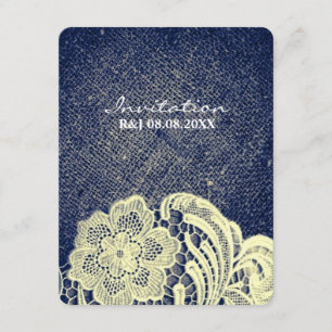 Invitation mariage campagnard de dentelle bleu marine rustiqu
