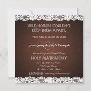 Invitation Mariage campagnard de dentelle Brown et blanche