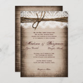 Invitation Mariage campagnard de dentelle en bois rustique (Devant / Derrière)