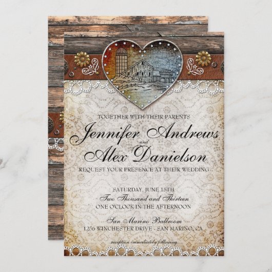 Invitation Mariage campagnard de grange rustique (Devant / Derrière)