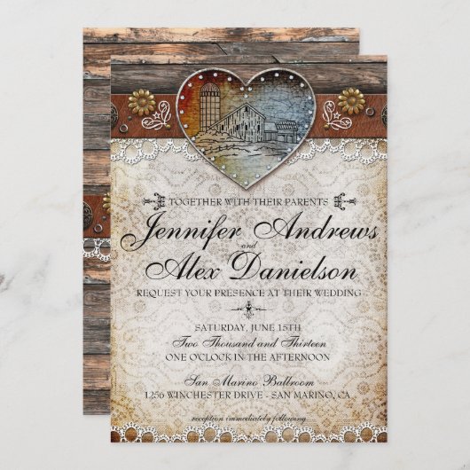 Invitation Mariage campagnard de grange rustique (Devant / Derrière)