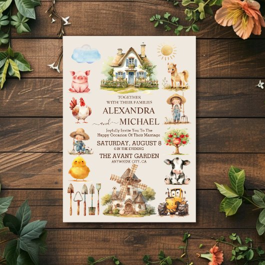 Invitation Mariage campagnard de la ferme de la ferme de cham