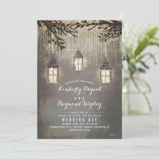 Invitation Mariage campagnard de lanternes rustiques (Debout devant)