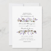 Invitation Mariage campagnard de lavande de coton d'aquarelle (Devant)