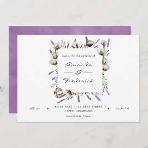Invitation Mariage campagnard de lavande de coton d'aquarelle