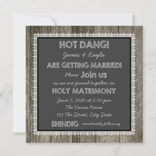 Invitation Mariage campagnard de tableau de bord en bois de g (Devant)