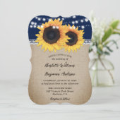 Invitation Mariage campagnard de tournesol bleu marine Burlap (Debout devant)