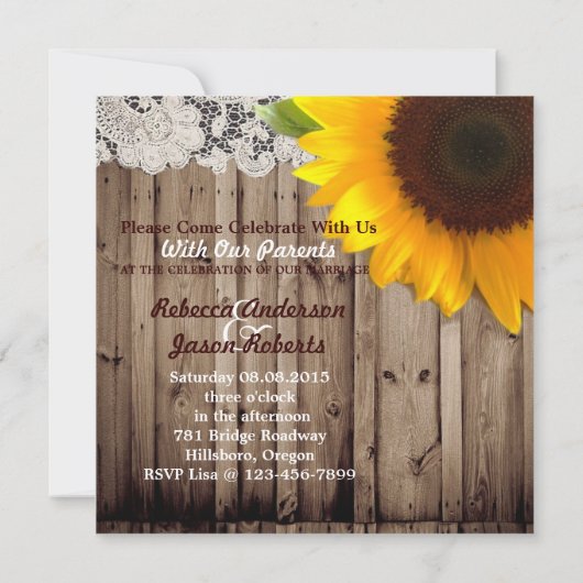 Invitation mariage campagnard de tournesol en bois de barnwoo (Dos)