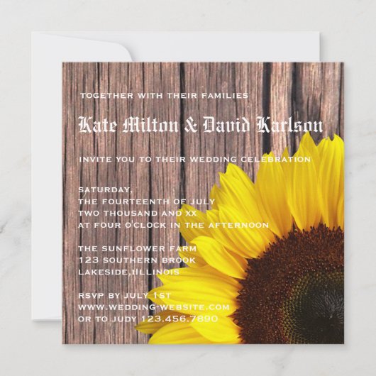 Invitation Mariage campagnard de tournesol jaune r (Devant)