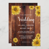 Invitation Mariage campagnard de tournesols en bois rustique (Devant / Derrière)