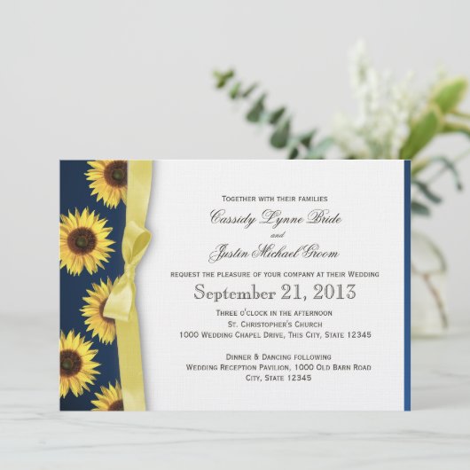 Invitation Mariage campagnard de tournesols et de rubans (Debout devant)