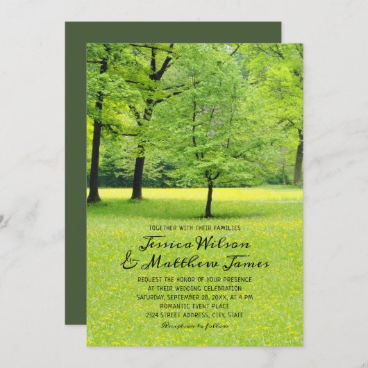 Invitation Mariage campagnard de verdure de l'arbre de printe (Devant / Derrière)