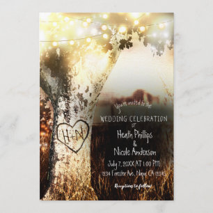 Invitation Mariage campagnard d'éclairage rustique de l'arbre