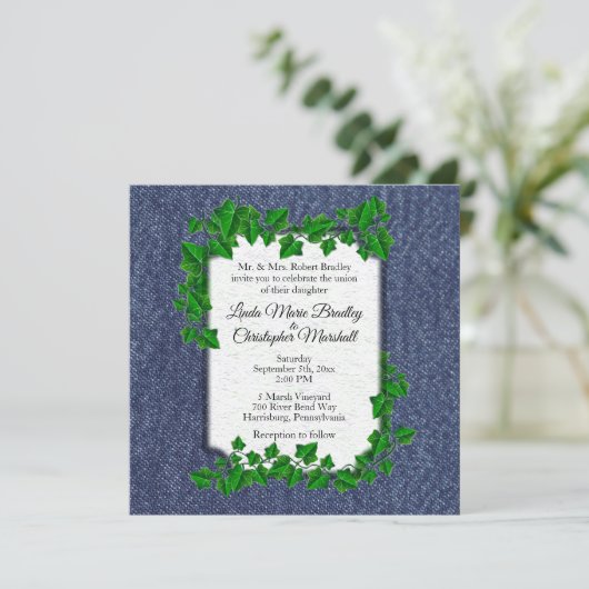 Invitation Mariage campagnard Denim 5,25 po x 5,25 (Debout devant)