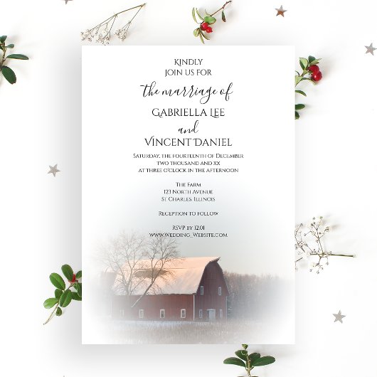 Invitation Mariage campagnard d'hiver de la grange couverte d