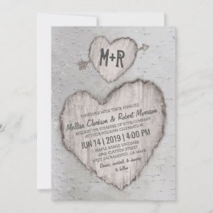 Invitation Mariage Campagnard Écorce de Bouleau Rustique