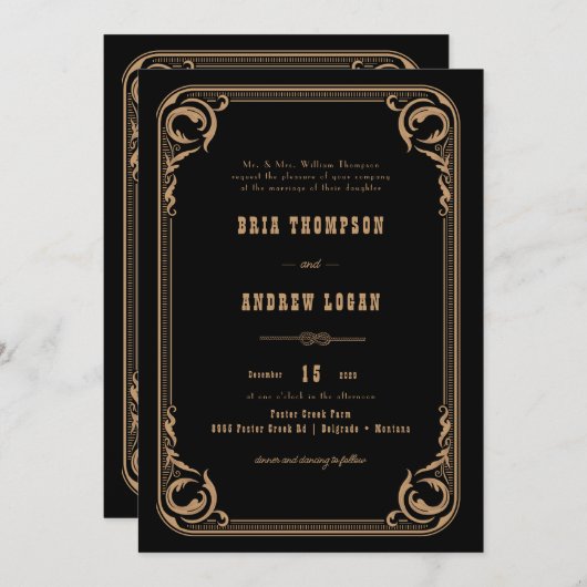 Invitation Mariage campagnard élégant (Devant / Derrière)