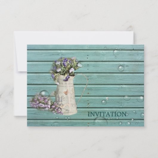 Invitation mariage campagnard en bois de grange turquoise fle (Devant)