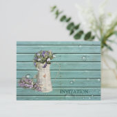 Invitation mariage campagnard en bois de grange turquoise fle (Debout devant)