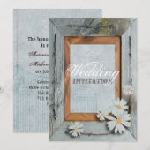 Invitation mariage campagnard en bois de marguerite de grange (Devant / Derrière)