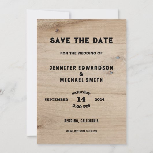 Invitation Mariage campagnard en bois rustique photo Enregist (Devant)