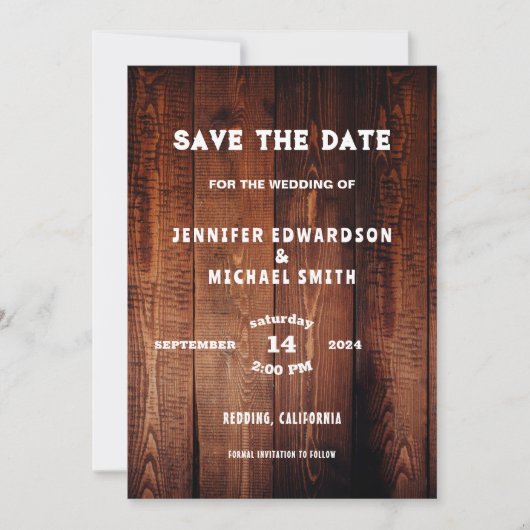 Invitation Mariage campagnard en bois rustique photo Enregist (Devant)