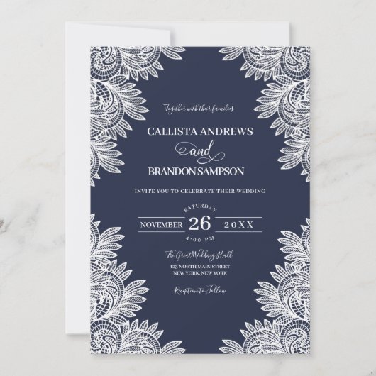 Invitation Mariage campagnard en dentelle blanche vintage Nav (Devant)