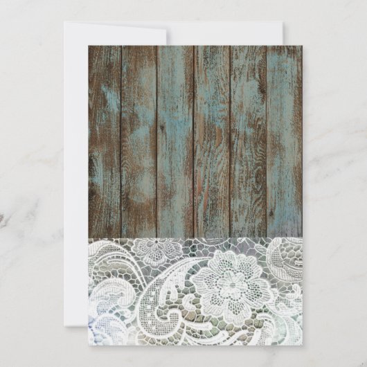 Invitation mariage campagnard en dentelle de grange bleu vint (Dos)