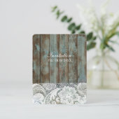 Invitation mariage campagnard en dentelle de grange bleu vint (Debout devant)