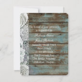 Invitation mariage campagnard en dentelle de grange bleu vint (Dos)