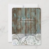 Invitation mariage campagnard en dentelle de grange bleu vint (Devant)