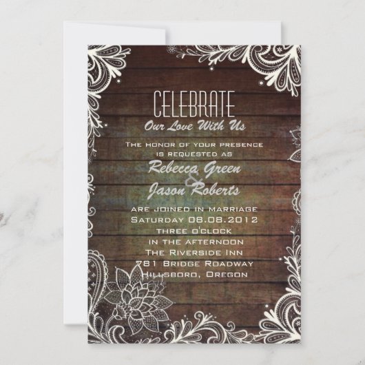 Invitation mariage campagnard en dentelle rustique moderne (Devant)