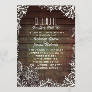 Invitation mariage campagnard en dentelle rustique moderne