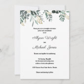 Invitation Mariage campagnard feuille d'or vert foncé botaniq (Devant)