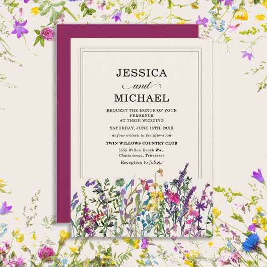 Invitation Mariage campagnard Fleur sauvage aquarelle