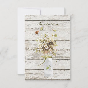Invitation mariage campagnard fleur sauvage en bois blanc