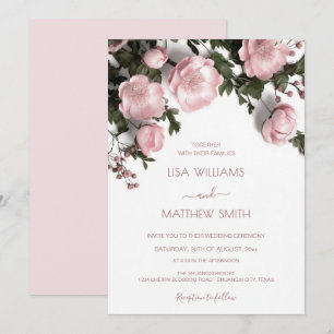 Invitation Mariage Campagnard Fleurs Roses 3D Rose Pâle