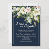 Invitation Mariage campagnard floral blanc bleu bleu marine (Devant)