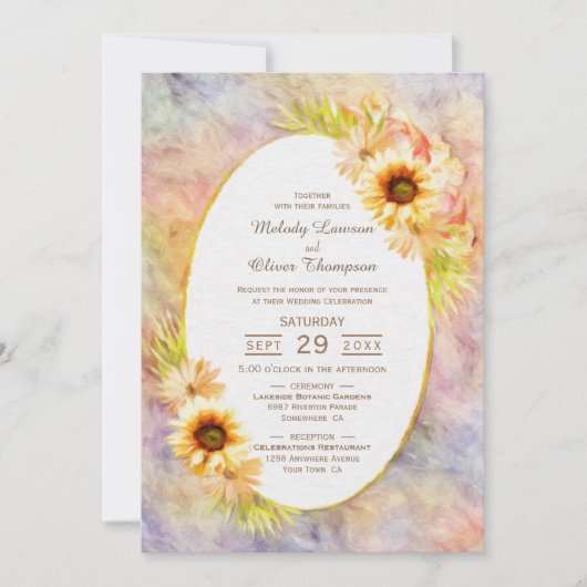 Invitation Mariage campagnard floral de tournesol d'or rustiq (Devant)