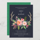 Invitation Mariage campagnard FLORAL FUN BOHO NAVY BLUSH ANTL (Devant / Derrière)
