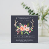 Invitation Mariage campagnard FLORAL FUN BOHO NAVY BLUSH ANTL (Debout devant)
