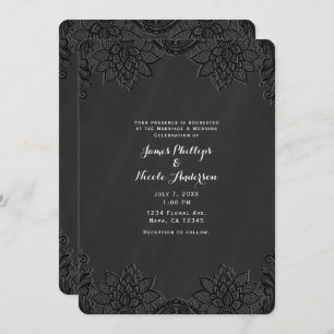 Invitation Mariage campagnard floral noir et noir
