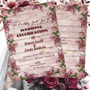 Invitation Mariage campagnard Floral Rustique Rose